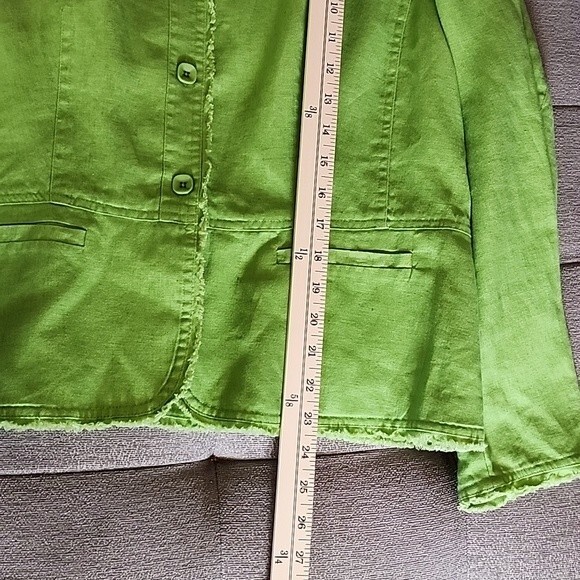 Coldwater Creek women's lime green linen frayed edges blazer size LP - Picture 10 of 10